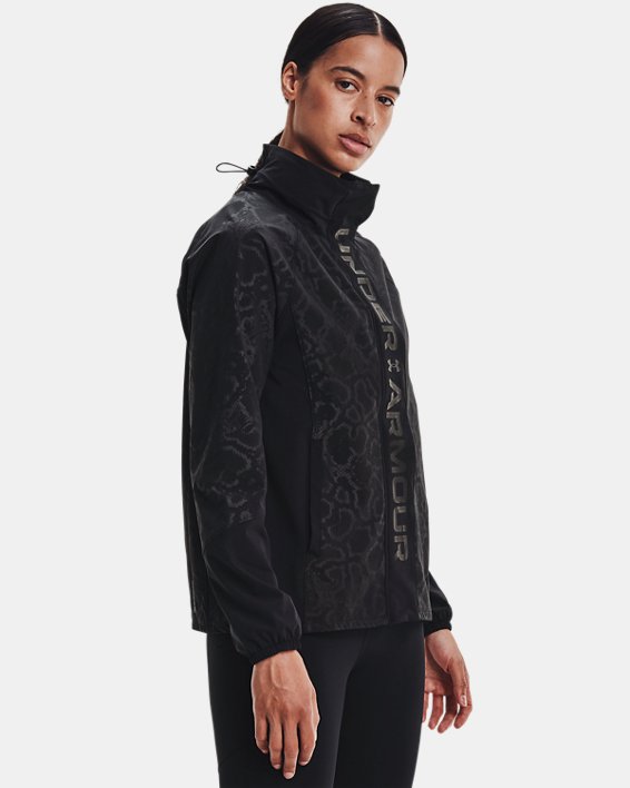 Haut entièrement zippé et imprimé UA RUSH™ Woven pour femme, Black, pdpMainDesktop image number 0